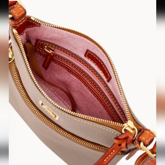 Dooney & Bourke Dillen taupe letter carrier H 8.5" x W 2" x L 8.25" - Picture 5 of 16